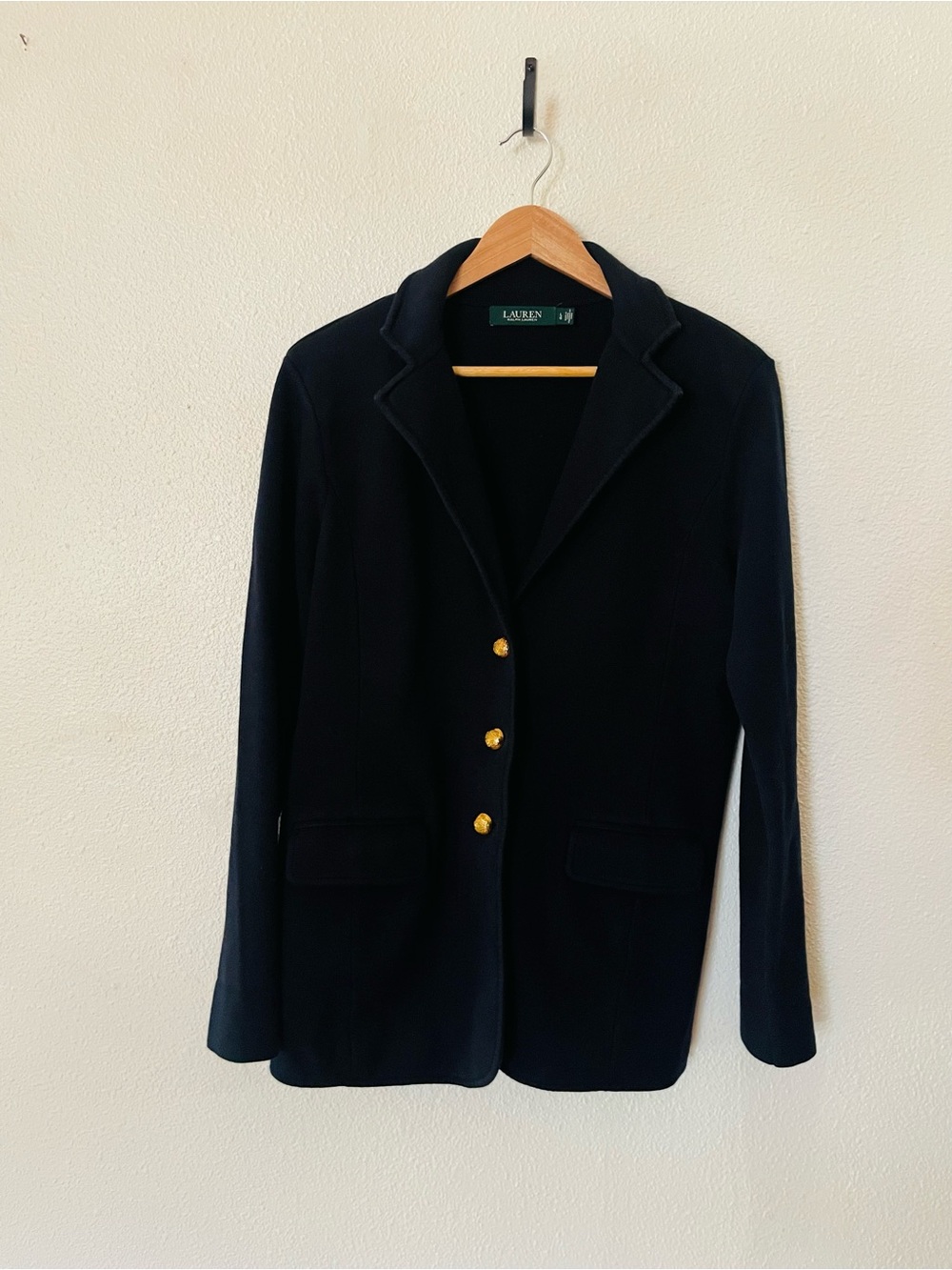 Lauren Ralph Lauren Knit Blazer Navy Cotton Cardigan Gold Buttons Academia Large